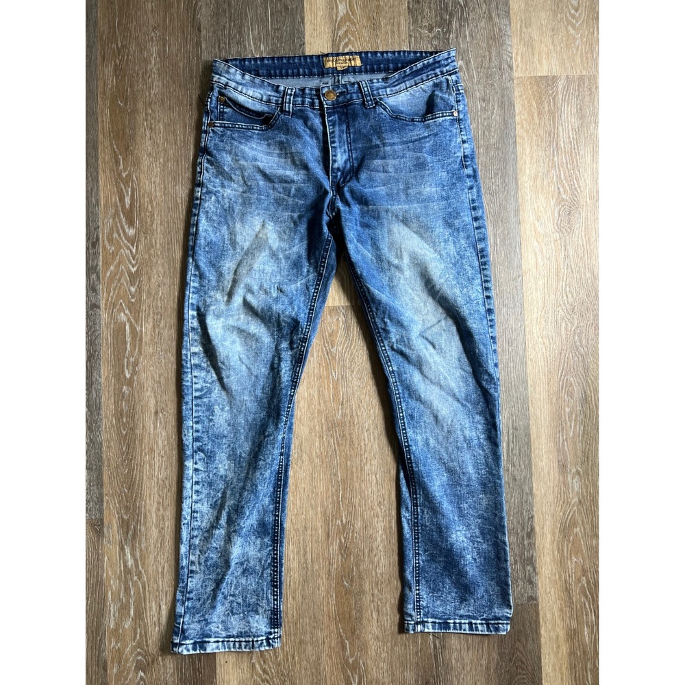 Brooklyn Laundry Premium Mens Acid Wash‎ Blue Straight Leg Stretch Jeans W36 L30